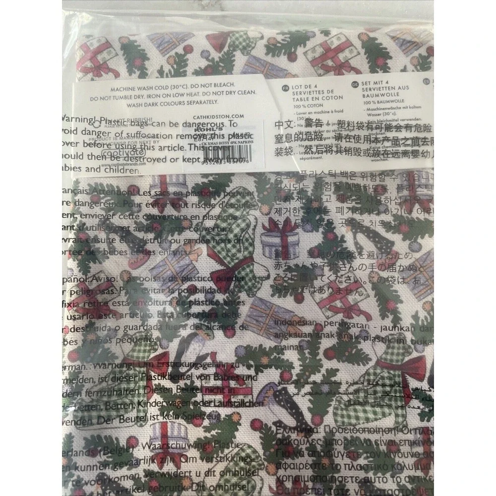 Cath Kidston Christmas Ditsy Fabric Whimsical Christmas‎ Napkins 4-Pack NEW